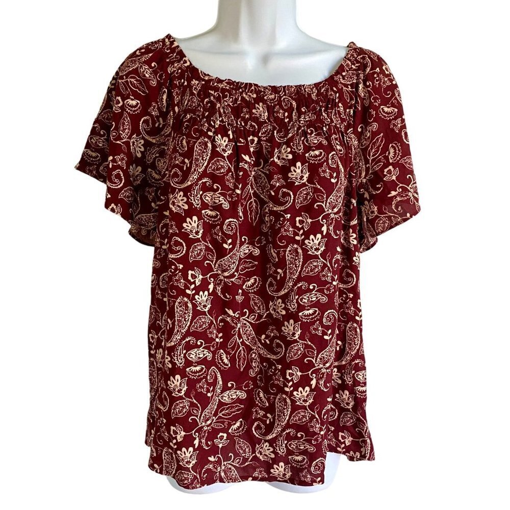 BUNULU Floral Paisley Flutter Short Sleeve Top Women's Medium NEW NWT